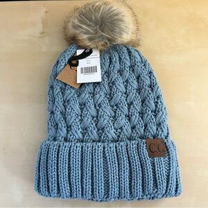 C.C Kids Light Blue Knit Beanie with Pom